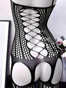 Damen Kostüm Mesh Bodysuit Dessous - Cut Out Bodysuit für verführerischen Look, Damen Bodysuit - Schwarz - Übersicht 5