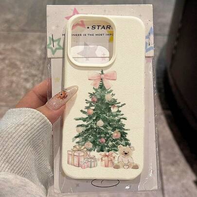 1 carcasă de telefon din material TPU cu model de brad de Crăciun, fundă, cadou, ursuleț de pluș, compatibilăhone 17 Pro Max/17/16 Pro Max/15/13/12/Sung S20 FE/A15/S24/A55, Redmi Note 11/Note 12/Note 13 Pro, acoperire completă, moale, anti-cădere