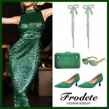 Bow Earrings For Women  Sparkly Rhinestone Chain Tassel Earrings Cute Ribbon Stud Earring Daily Party Jewerly Gifts Christmas Stocking Stuffers - B4:green Bow Earrings - View 5