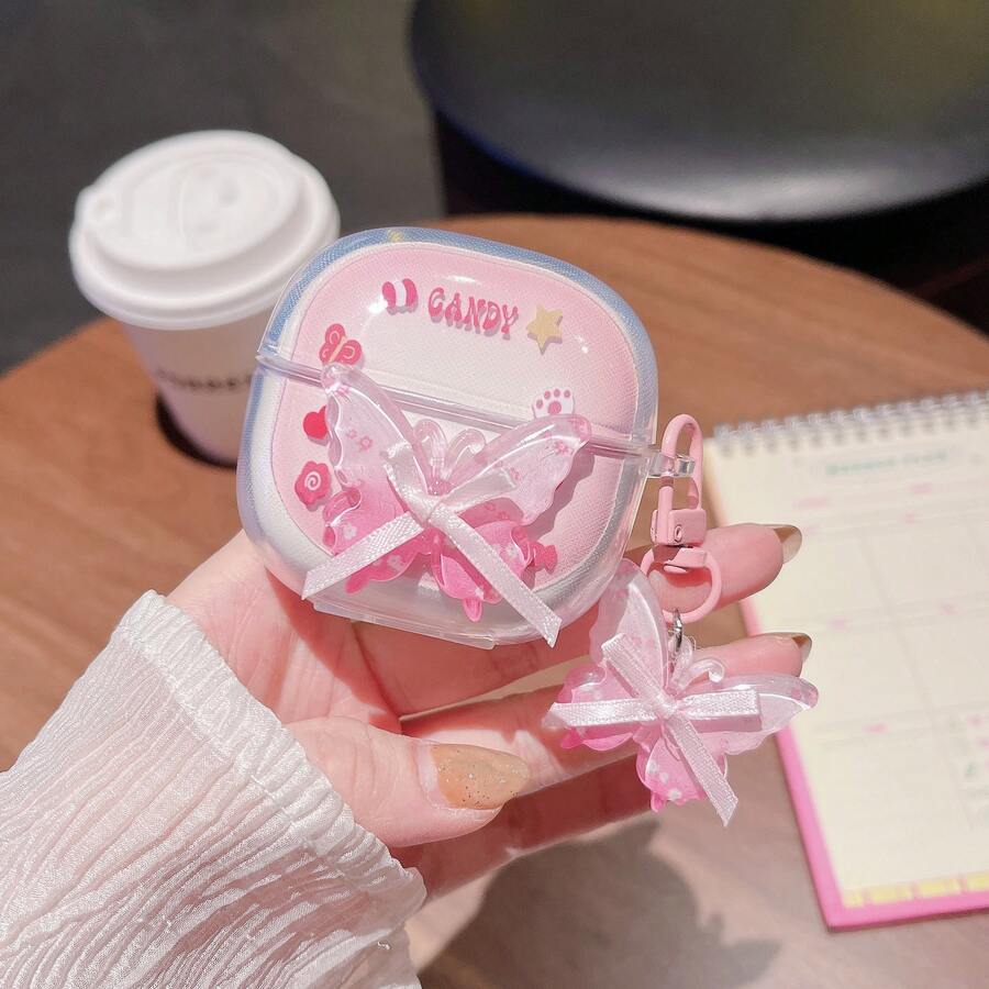 INS Stil 3D Schmetterling + Anhänger Kopfhörerhülle geeignet für Redmi Buds 6play/6Lite/Buds 5/6s kabellose Bluetooth-Kopfhörer, Redmi Buds 6 Pro/Buds 6/7S Kopfhörerschutzcase, stoßfeste Kopfhörerschutzabdeckung für Redmi Buds 5pro/ Buds 4 Lite/Air3se/SE, modisch, nischig, frisch, niedlich