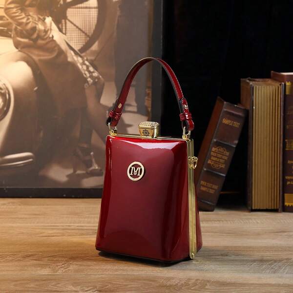 Luxury Glossy Mini Clutch Bag With Crystal Decor For Women