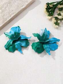 1 Pair Vacation Style Metal Flower Pendant Earrings, Suitable For Women's Daily And Party Outfits, Flower Design Is Random - Baby Blue - View 4