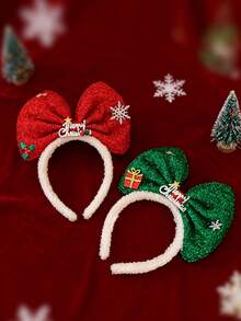 1pc Christmas Headband, Cute Red Bow With Sequins, Hairband For Autumn And Winter, Photo Accessory For Women ,Diadema ,Hair Hoop