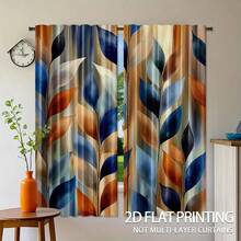 2pcs Abstract Leaf Art Flower Printed Curtains - Translucent Polyester Curtains, Suitable For Living Room And Bedroom Decoration Curtains, Suitable For Study, Living Room, Balcony, Office, Dormitory, Convex Window, Home Decoration Curtains, Festival Decoration, Easy To Hang, Rod Type Curtains