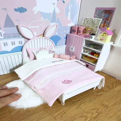 Adorno de casa de muñecas, Cama individual de conejo 1:12, Cama de conejo, Armario, Gabinete de almacenamiento, Gabinete de almacenamiento de varias capas, Modelo de muebles de 12 minutos, Adorno miniatura de casa de muñecas Ob11, Muebles de madera simulados de villa masculinos y femeninos, Regalo de cumpleaños, Regalo de Navidad, Miniatura de alimentos y escena de juego, Artículo pequeño de decoración, Regalo de cumpleaños para niña, Decoración del hogar