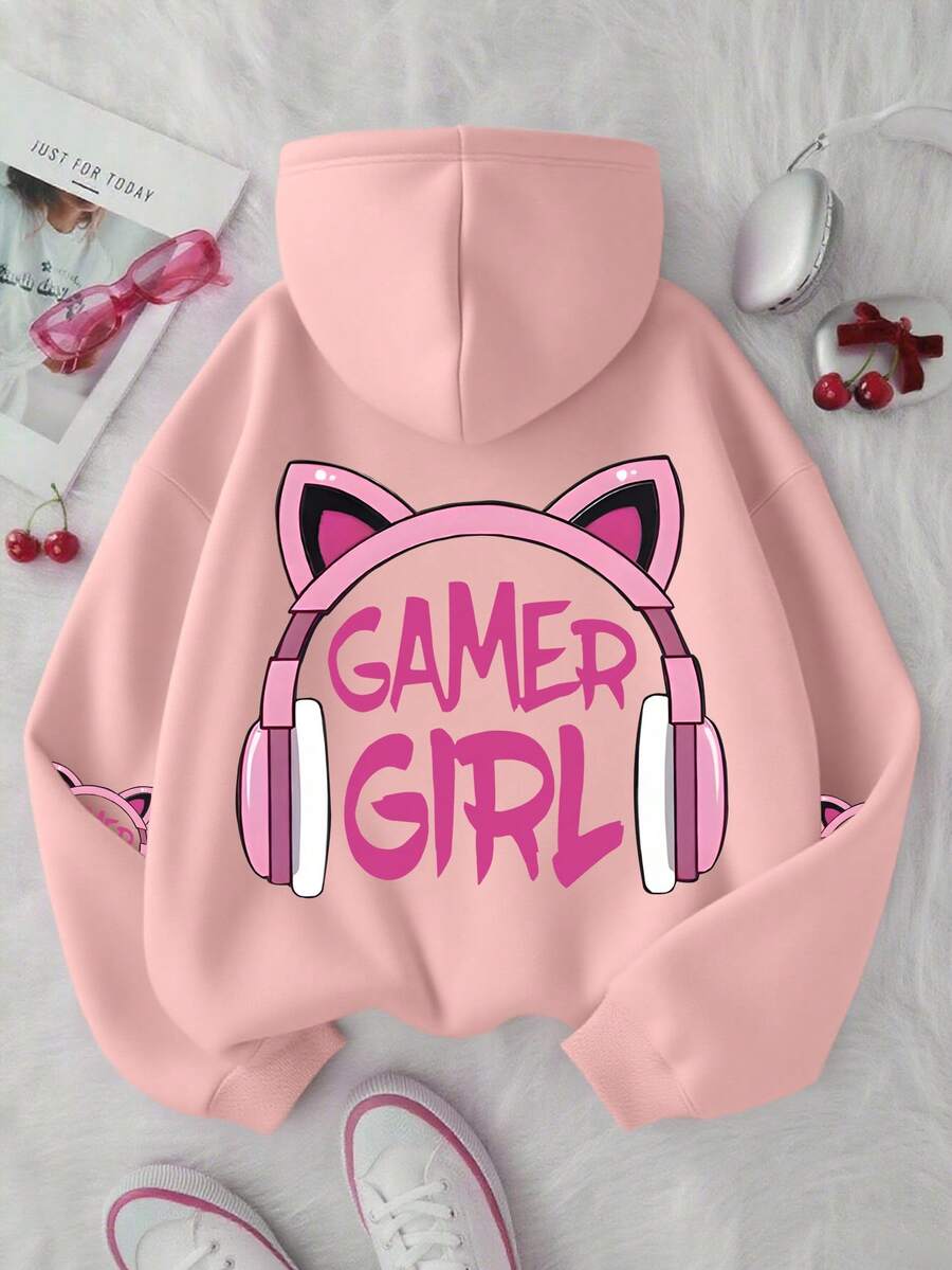 Cute Cartoon Print Sweatshirt For Teen Girl, Comfortable & Fashionable Long Sleeve Pullover Sweatshirt For Autumn/Winter, Suitable For Graduation & Back To School Season - Pink - View 1