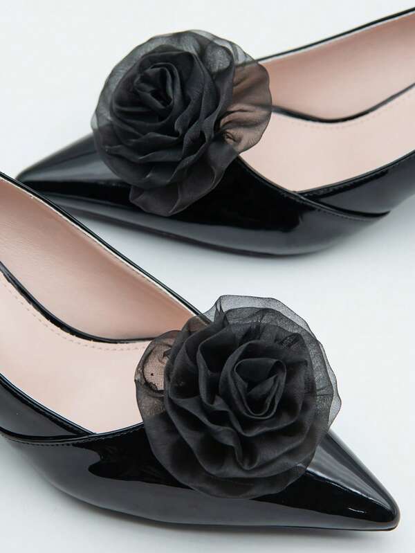 1 Pair 3D Molded Mesh Flower Shoe Clips, Fashion & Elegant Style, Suitable For High Heels & Flats, Removable Shoe Accessories For DIY