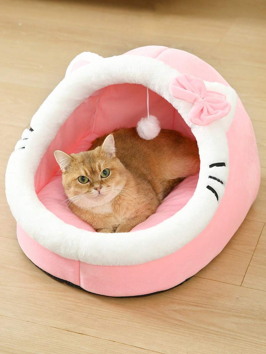 1pc Cozy & Cute Pet Cat Bed House, Removable & Washable Cat Shelter, Warm Pet Cave Nest For Rabbits, Small Dogs, Cats Indoor Use In Winter
