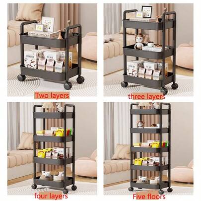 可移动多层储物架，灵活收纳卧室、浴室、厨房和婴儿房物品——紧凑、易于移动的置物架塔，配有坚固的层板，可存放零食、婴儿用品、毛巾、洗漱用品和各种小物件，是小户型的理想空间节省方案，提升日常工作流程效率，保持台面整洁，方便儿童和成人取用。