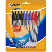 , Bolgrafo de Punto Mediano, Pluma Clsica, Cristal Dura+, Surtido de 4 Colores, 10 piezas - 10 Unidad (Paquete de 1) + Surtido de 4 colores + Bolígrafo - Ver 2