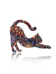 Colorful Cat Brooch Pin For Women Men Graceful Lovely Geometric Flower Animal Brooch Vintage Ethic Scarf Buckle Pin Accessory - Multicolor - View 2
