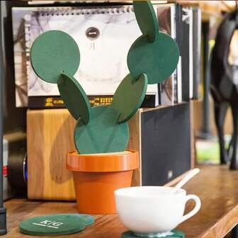 1pc Creative Cactus Shape Coaster, Non-Slip, Heat-Resistant, Tea Mat, Home Decor, Multifunctional Desk Accessory