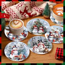 4 piezas/8 piezas Posavasos con tema navideño, almohadillas absorbentes con estampado navideño, tapetes para café, posavasos para cocina, mesa, habitación, decoración de bar, regalos navideños