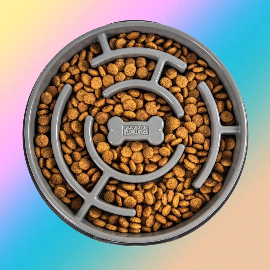 Outward Hound Interactive Slow Feeder Dog Bowl - Fun Puzzle Design Prevents Fast Eating & Bloat, Durable Non-Slip Pet Bowl For Mental Stimulation And Healthy Digestion - 灰色的 - 查看 1