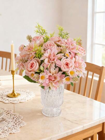 1PC Artificial Dahlia Flowers Silk Dahlia, Chrysanthemum, Rose Bouquets Fake Plants For Spring Autumn Wedding Vase For Home Dining Room Bedroom Decorations, Mother's Day Valentine's Day Festival Birthday Party Accessories, Outdoor Garden Decorations