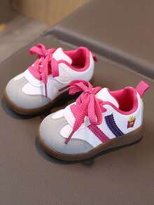 1 Pair Spring/Autumn New Baby/Toddler Casual Sneakers, Featuring Fresh & Lively Cute Patterns, Suitable For Various Children's Outfits. Comfortable With Soft Lining, Non-Abrasive, Adjustable Shoelaces. Construction, Wear-Resistant Upper, Flexible & Non-Slip Sole For & Carefree Wear. - Red - View 1