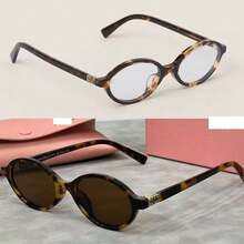 2025 2-Piece Kit Ultra Light Frame Women's Fashion Round Design Simple Delicate Small Anti-UV Men's Sunglasses - onca e marrom escuro - 查看 1