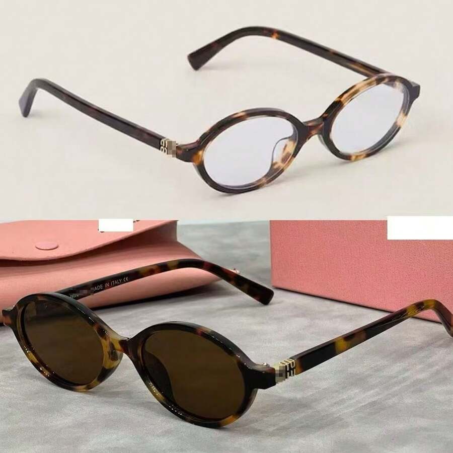 2025 2-Piece Kit Ultra Light Frame Women's Fashion Round Design Simple Delicate Small Anti-UV Men's Sunglasses - onca e marrom escuro - 查看 1