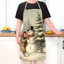 1pc Vintage Christmas Pattern Printed Apron, Suitable As Christmas Gift, Christmas Decor, Christmas Atmosphere Decoration, 100% Polyester, Sleeveless, Neck Strap Design, For Cooking, Baking And Entertainment, Great For Home, Restaurant, Party, Outdoor BBQ, Baking Apron | Vibrant Apron | Polyester Apron | Printed Apron - Multicolor - View 3