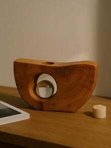 1件北欧风格镂空雕花木石花瓶，创意弧形桌面摆件，适用于客厅/门厅/卧室/书房，可插干花、人造树枝和芦苇草。 - 彩色 - 查看 5