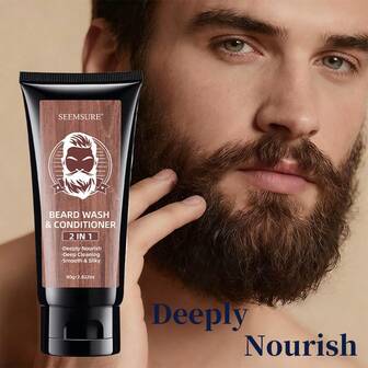  SEEMSURE 二合一胡须清洗剂和护发素，清洁保湿，滋养胡须洗发水，清洁胡须清洗剂，胡须清洁剂，适合留胡须的男士