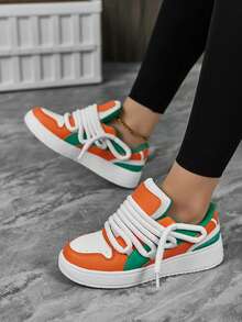 Low-Top Canvas Sneakers - Anti-Slip Rubber Outsole, Dad Shoe Aesthetic, Skate Training Friendly - Trắng cam xanh lá cây - Xem 5
