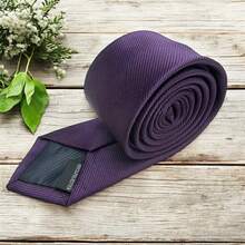 Solid Color Striped Men's Tie With Quality Texture, A Must-Have For Weddings, Business And Formal Occasions - Morado - Ver 3