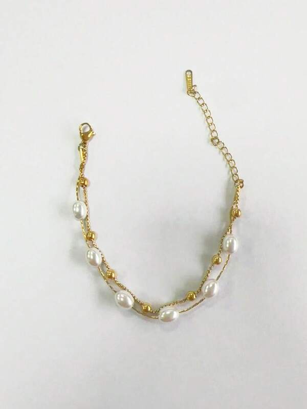 1 Peça Pulseira de Contas de Pérolas Falsas de Aço Inoxidável, Elegante e na Moda, Adequada para Uso Diário, Reuniões, Festivais e Festas