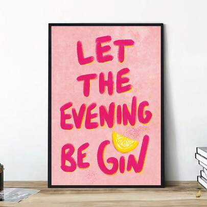 1 件“让夜晚开始”文字引文帆布海报，现代简约家居装饰，粉色系列墙壁艺术印刷品，适用于卧室、浴室、厨房、酒吧、餐厅、咖啡厅、客厅、走廊装饰，帆布印刷品无框（无框架）