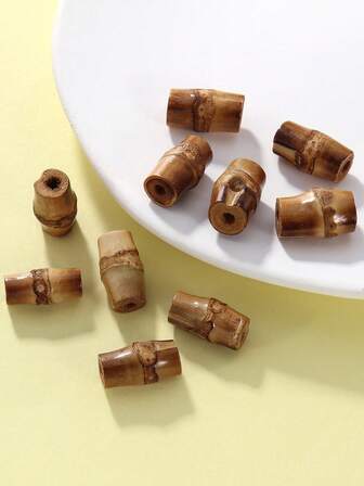 10pcs Natural Bamboo Bead Decorations, Handmade DIY Craft Materials, Brown Perforated Bamboo Textured Beads