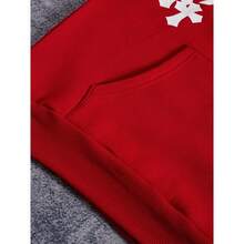 Unisex 100% Cotton Cross Print Hoodie Various Colors Streetwear - 紅色 - 查看 6