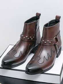 Botas de montar británicas retro para hombres, botas, botas casuales de cuero con cremallera y remaches de nicho para hombres hasta el tobillo