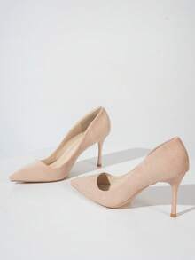 女士高端藕粉色麂皮8.5厘米细高跟尖头浅口性感夜店时尚婚礼通勤日常高跟鞋