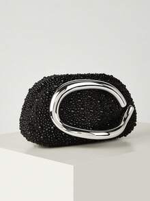 闪亮迷人、优雅精致的镶钻盒形包，魅力十足的手提包，晚宴手拿包，适合派对女孩和女士，是派对、婚礼、舞会、宴会的完美之选，也是送给女性的最佳礼物，更是派对和婚礼的理想之选（链条和五金件颜色随机发货）。 - 黑色 - 查看 6