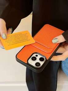 1pc Personalized Lychee Pattern Leather Phone Case, Monogram Credit Card Wallet Phone Case, Initials Cover Compatible With Apple 17 16 15 14 13 12 11 Pro XS Max X XR Plus, Great Birthday/Holiday Gift For Men & Women, Personalized Present - Black - View 3