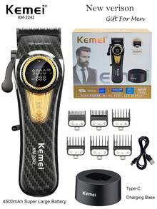 Kemei KM-2242 专业理发器，9000RPM 高速理发器，带充电底座，10W 强劲无刷电机，男士电动理发器，男士生日礼物，新款 KM-2242 圣诞节和新年理发器 - 黑色 - 查看 3