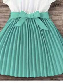 Children's Pleated Dress For Church Events, Ages 2 To 14 - Green - View 3