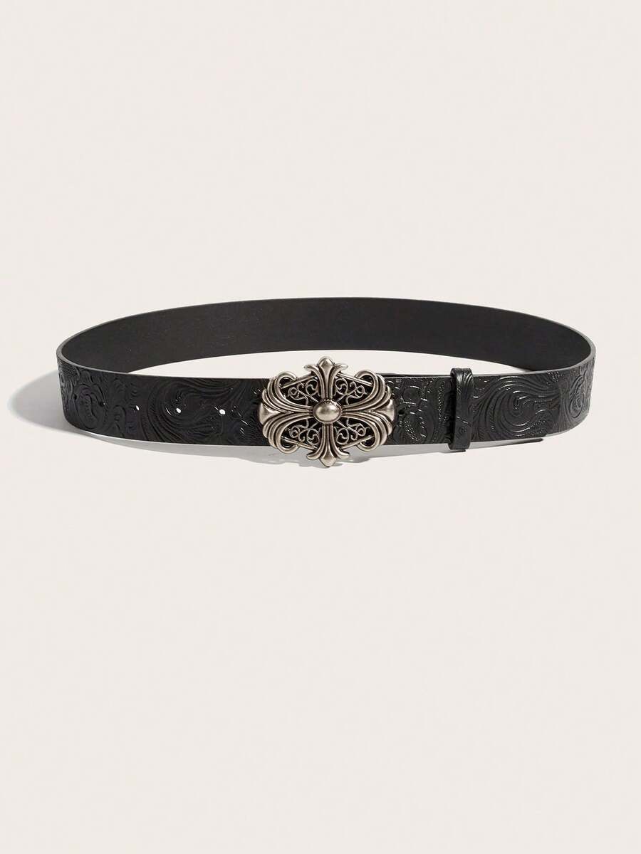 1pc American Retro Fashion Turquoise Women's Belt, Perfect For Jeans Waistband, Belts For Women, Belt, Belts, Fall, Western Belt - Black Metal Cross - View 1