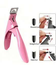 可调节粉色指甲钳，带 15 个磁铁，指甲修剪器，U 型不锈钢指甲钳，适用于人造指甲尖，锋利刀片指甲钳工具