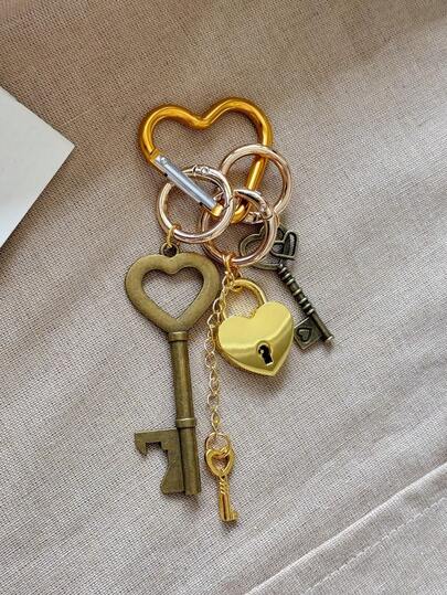 Cerradura y llave de corazón de latón vintage, elegante llavero de metal, accesorio de colgante de cerradura y llave de latón retro, accesorio para automóvil, regalo para mujeres, regalo para hombres