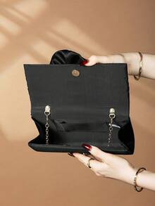 REMANLAND 缎面蝴蝶花朵造型手拿包，适合派对、晚宴及其他场合 - 黑色 - 查看 6