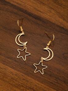 Hoa tai phong cách tối giản mới với tua rua hình sao và mặt trăng, phụ kiện cá nhân hóa và sáng tạo - Hoa tai hình sao và mặt trăng - Xem 3