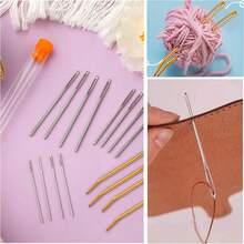 Bộ 16 chiếc/Bộ 12 kim thép không gỉ + 4 móc len nhiều màu kèm hộp đựng và xỏ chỉ, dùng để may vá, đan móc, đan len tự làm (Mọi kiểu dáng và màu sắc ngẫu nhiên) - Nhiều màu - Xem 3
