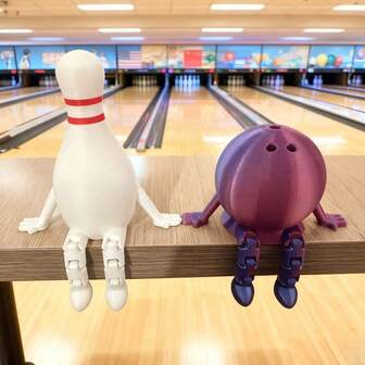 3D 打印可爱 10 厘米保龄球伙伴雕像 - 黑色保龄球和白色球瓶，多功能室内/室外装饰，保龄球爱好者的完美选择，家居装饰，节日墙面装饰，时尚小雕像，无需电力供电