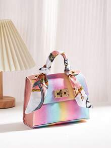 1 pieza Bolso cruzado mini de unicolor para niñas, bolso con decoración de bufanda, adecuado para uso diario, opción de regalo ideal - Multicolor - Ver 4