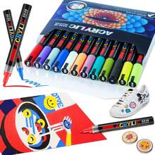 Juego de Marcadores de Pintura de 12 Colores, Plumones Acrylic, 4mm, Mediano, Sistema de Control de Tinta de Líquido Directo, Presione para Liberar La Tinta, Roca, Lienzo, Vidrio, Madera - 12 - Ver 1