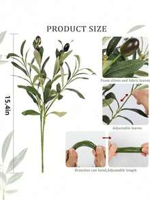 4 Pieces Of Artificial Plants - Green Plants - Olive Branch Stems - Olive Leaves - Fake Plants - Green Leaves - Fruits - Branches And Leaves For Home Office Use - Indoor And Outdoor DIY Wreaths For Decoration, Wedding Decoration, Valentine's Day Decoration, Birthday Anniversary Decoration, Home Decoration, Dining Table, Bathroom, Bedroom Decoration, Desk And Table Decoration, Halloween Decoration - Green - View 12