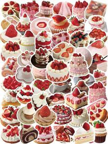 63张草莓蛋糕贴纸，可爱甜点设计，包含多层蛋糕和纸杯蛋糕，甜美乙烯基贴纸，适用于美食日记、计划本和甜点爱好者，剪贴簿用品，文具 - 紅色 - 查看 2