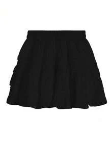 花卉印花少女连衣裙，纯色高腰褶皱休闲度假裙，女士 - 黑色 - 查看 8