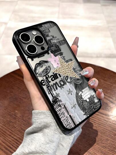 1pc Minimalist Acrylic Phone Case With Lip & Star Print Pattern, Compatible With IPhone 17 Pro Max/17 Pro/17/16 Pro Max/16/16 Pro/16 Plus/15/15 Pro Max/15 Pro/15 Plus/11/12/13/14 Pro Max/11 Pro/11 Pro Max/12 Pro/12 Pro Max/13 Pro/13 Pro Max/14 Pro/14 Pro Max/14 Plus Soft Case